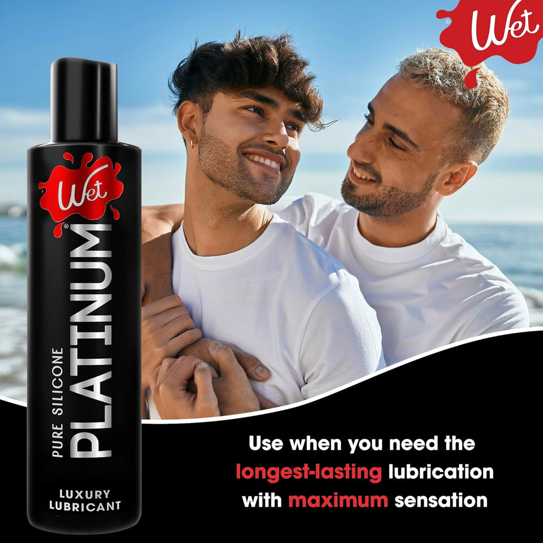 Wet Platinum Silicone Based Lube 9 Oz Bottle, Ultra Long Lasting Premium Personal Luxury Lubricant, Men Women & Couples Condom Compatible Water Resistant Non Sticky Hypoallergenic Paraben Free