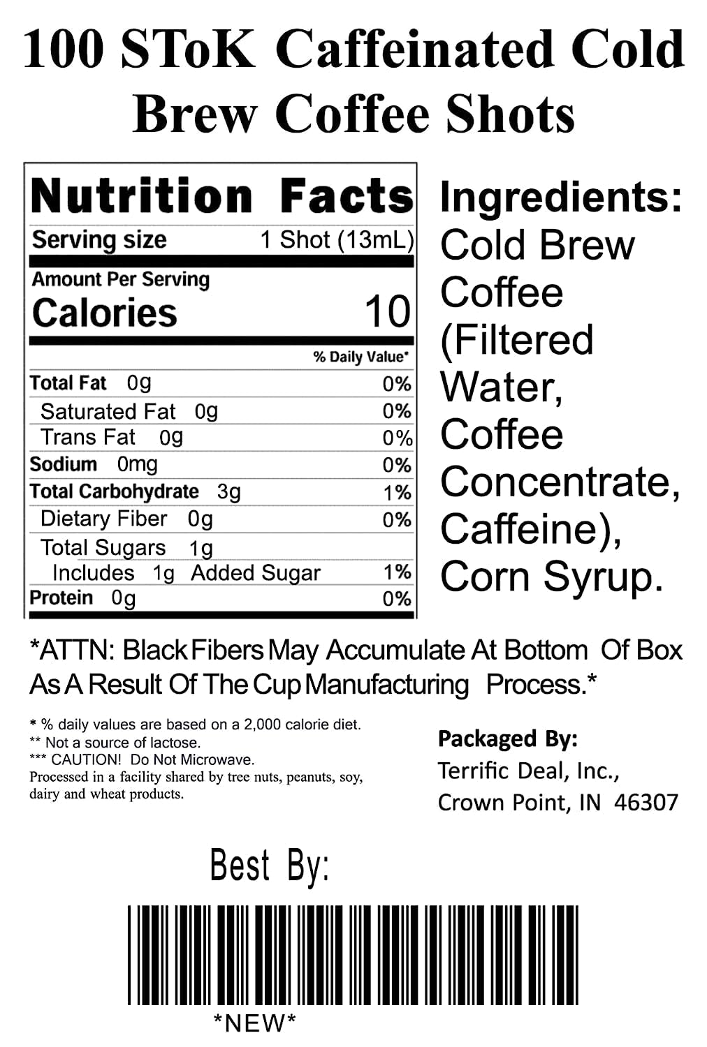 100 Stok Caffeinated Unsweetened Black Coffee Shots.