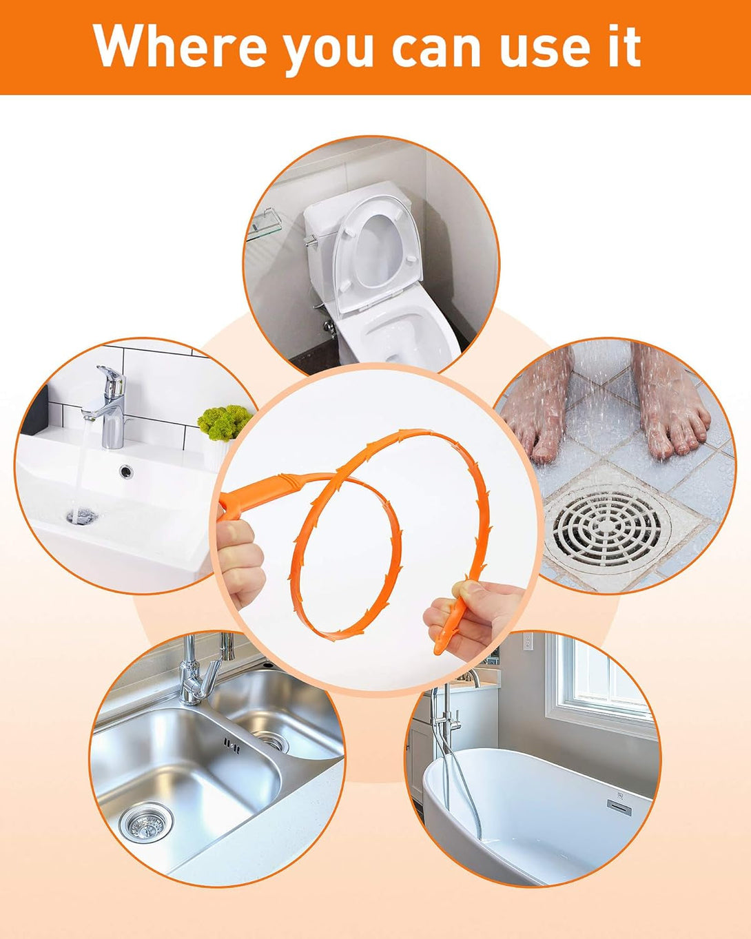 6PCS Drain Clog Remover Tool, Drain Hari Cleaner Tool, Hair Cather Shower Drain Tool, Drain Auger Hair Cleaning Tool for Shower Kitchen Sink Bath Tub Bathroom, Sink Snake Hair Remover(25Inch)