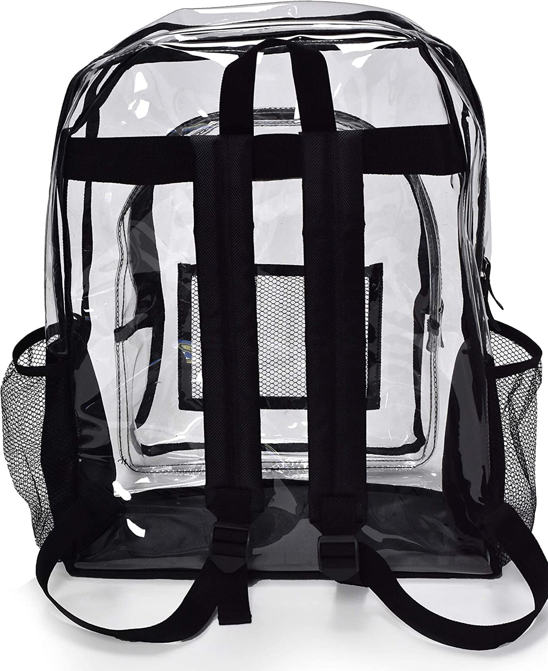 Masirs Heavy Duty Clear Backpack, Stadium Approved Transparent Design, Quick Access at Security Checkpoints, Adjustable Shoulder Straps, Dual Zippered Compartments & Mesh Side Pockets, (16"H X 11"W)