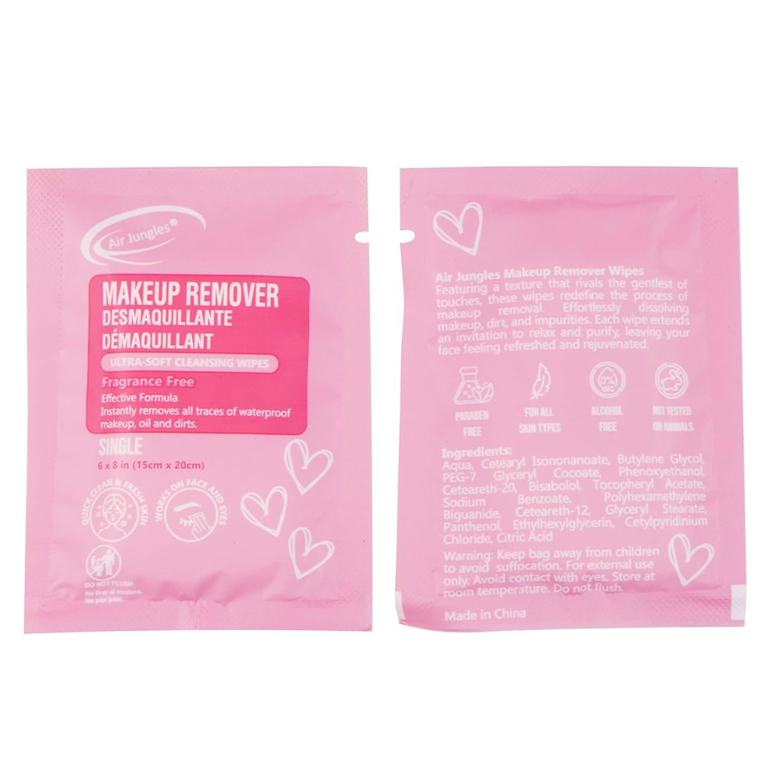 Air Jungles Makeup Remover Wipes Singles 25 Count, Extra Large 6" X 8", Fragrance-Free, Removes Makeup and Oil, Ultra Soft Cleansing Wipes, Alcohol Free