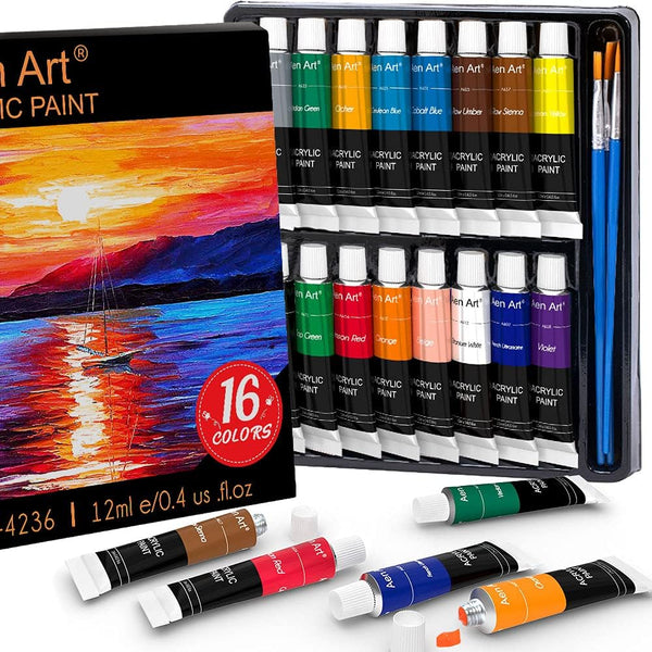 Aen Art Acrylic Paint Set for Pumpkin Painting, 16 Colors Painting Supplies for Canvas Wood Fabric Ceramic Crafts, Non Toxic&Rich Pigments for Beginners