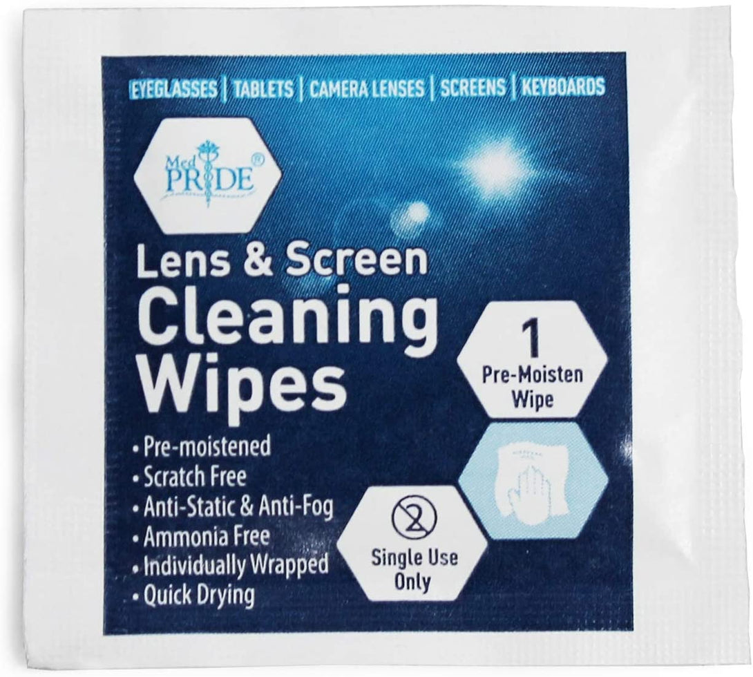 MED PRIDE Premoistened Lens Wipes | Anti-Static, Anti-Fog, Quick-Dry & Scratch-Free| 100 Cleaning Cloths for LED Touch Screen, Iphones, Ipads, Computer Monitors, Eyeglasses, Camera Lenses, Laptop