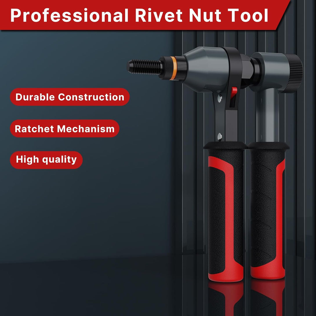 Rivet Nut Tool Rivet Nut Kit, Rivnut Tool Kit with 10 Metric and SAE Mandrels, 100 Pcs Rivet Nuts Assortment Kit, Professional Ratchet Nutsert Tool Kit with Rugged Carrying Case, TR21