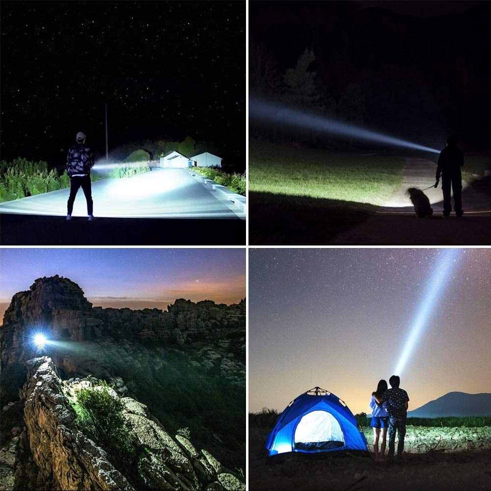 YIERBLUE Rechargeable Spotlight, Super Bright 1000,000 LM LED Flashlight Handheld Spotlight 10000Mah Long Lasting Large Flashlight Searchlight and Flood Camping Flashlight with Foldable Tripod Black