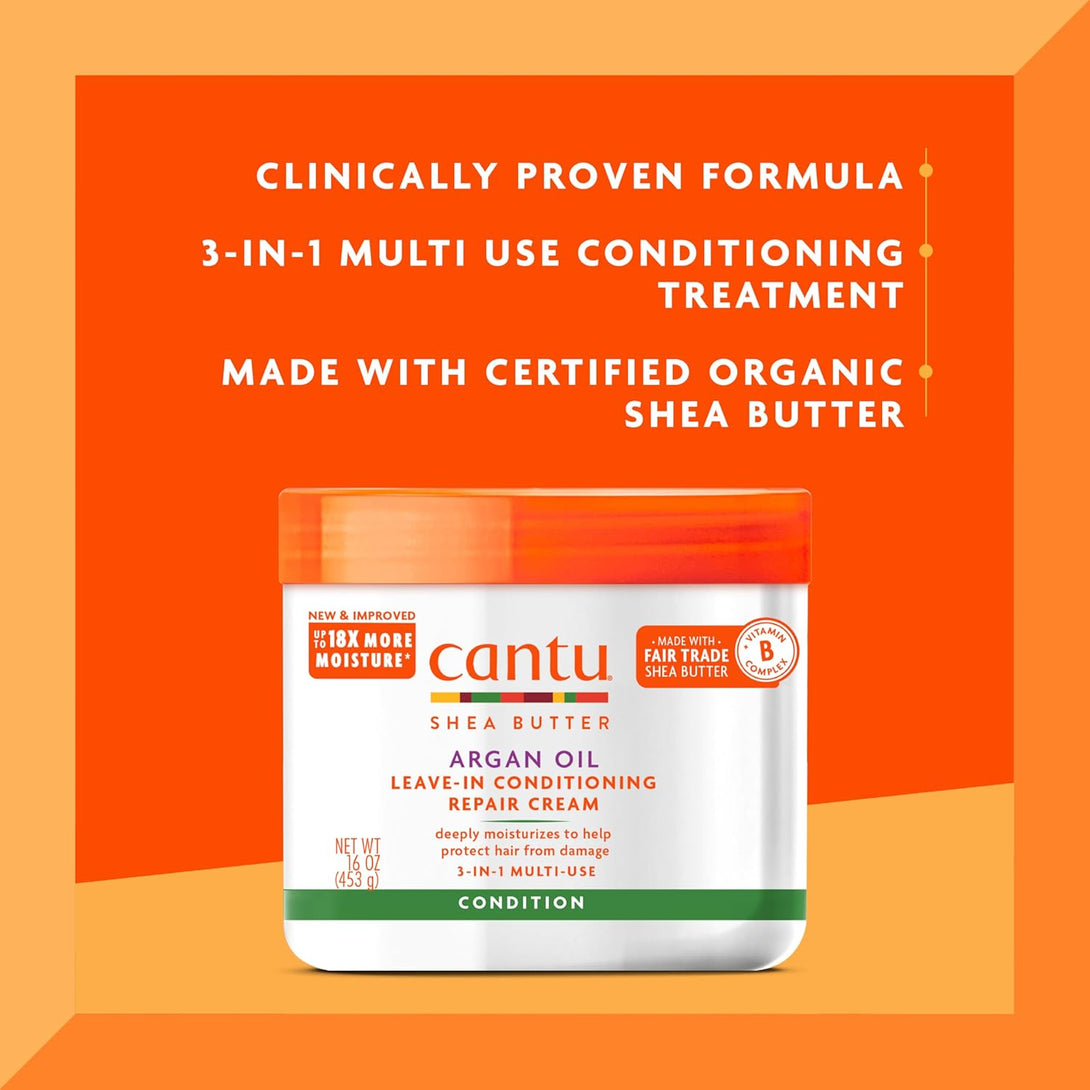 Cantu Leave-In Conditioning Repair Cream with Argan Oil, 16 Oz (Packaging May Vary)