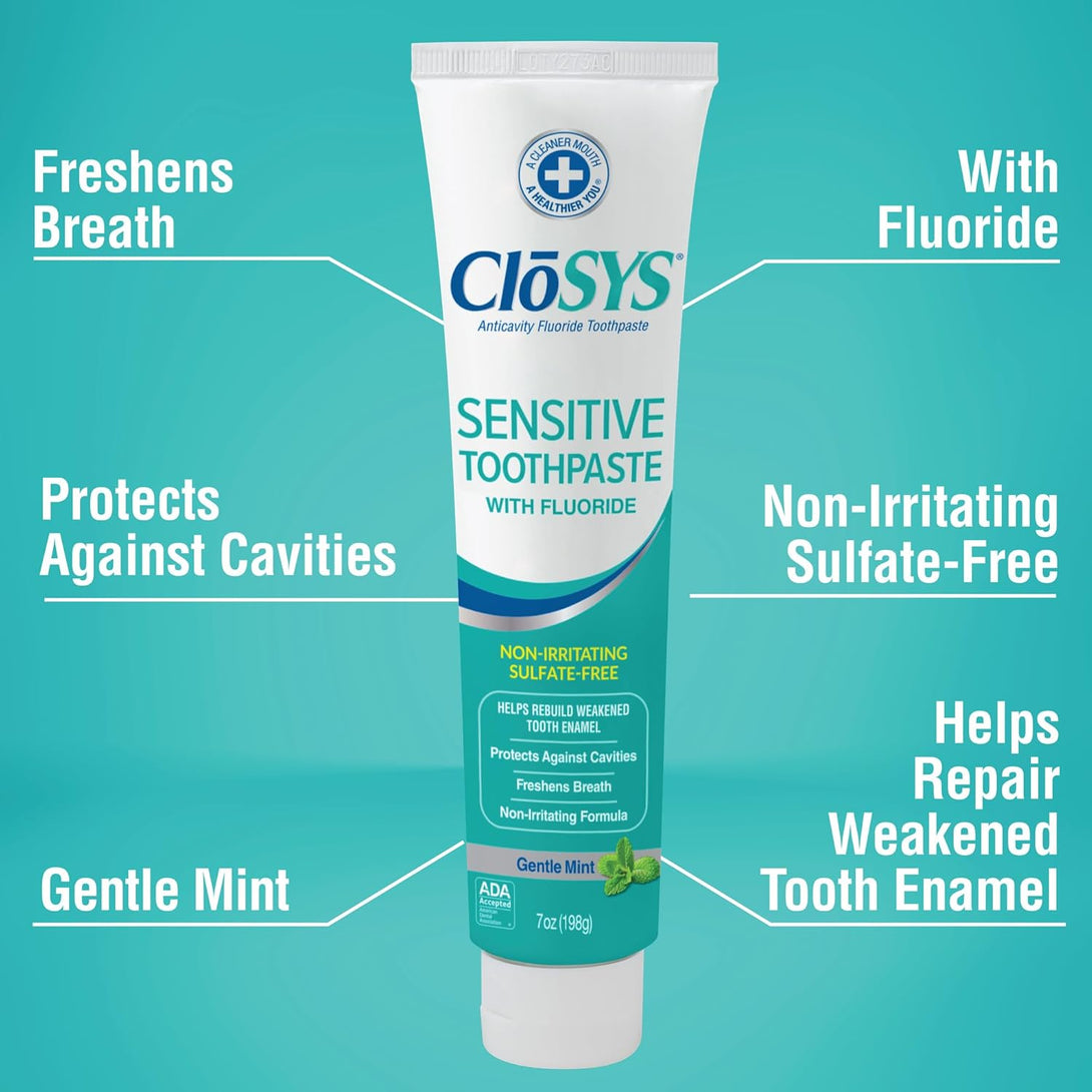 Closys Fluoride Toothpaste, 7 Ounce, Gentle Mint, Whitening, Enamel Protection, Sulfate Free