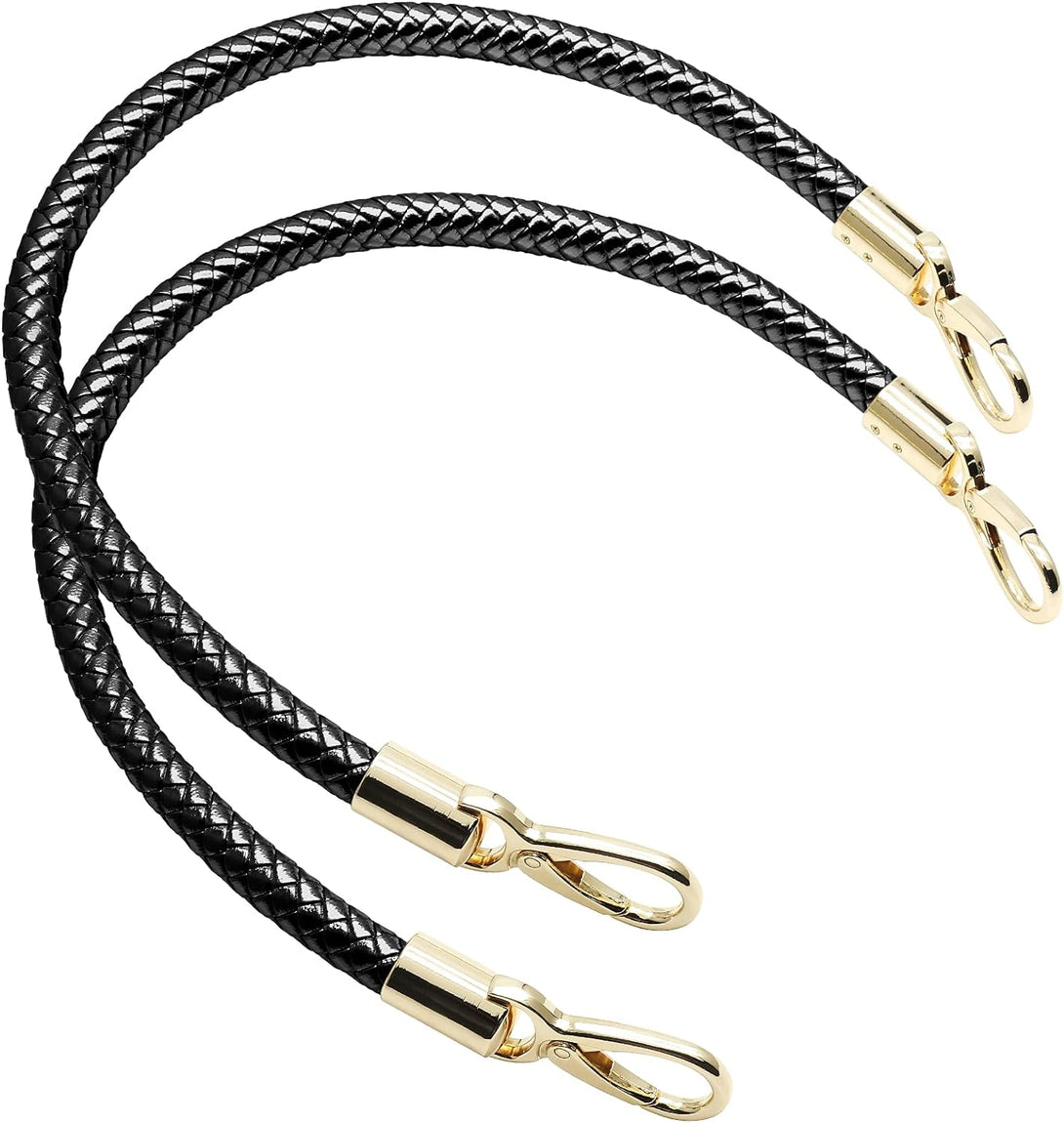 Piutouyar 2 Pcs 52Cm/20 Inch Replacement Braided Purse Straps PU Leather Handbag Handles with Gold Spring Buckle for DIY Bag Accessories(Black)