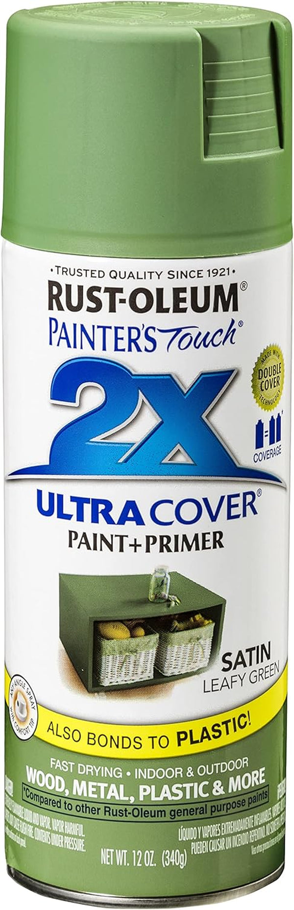 Rust-Oleum 249072 Painter'S Touch 2X Ultra Cover Spray Paint, 12 Oz, Satin Leafy Green