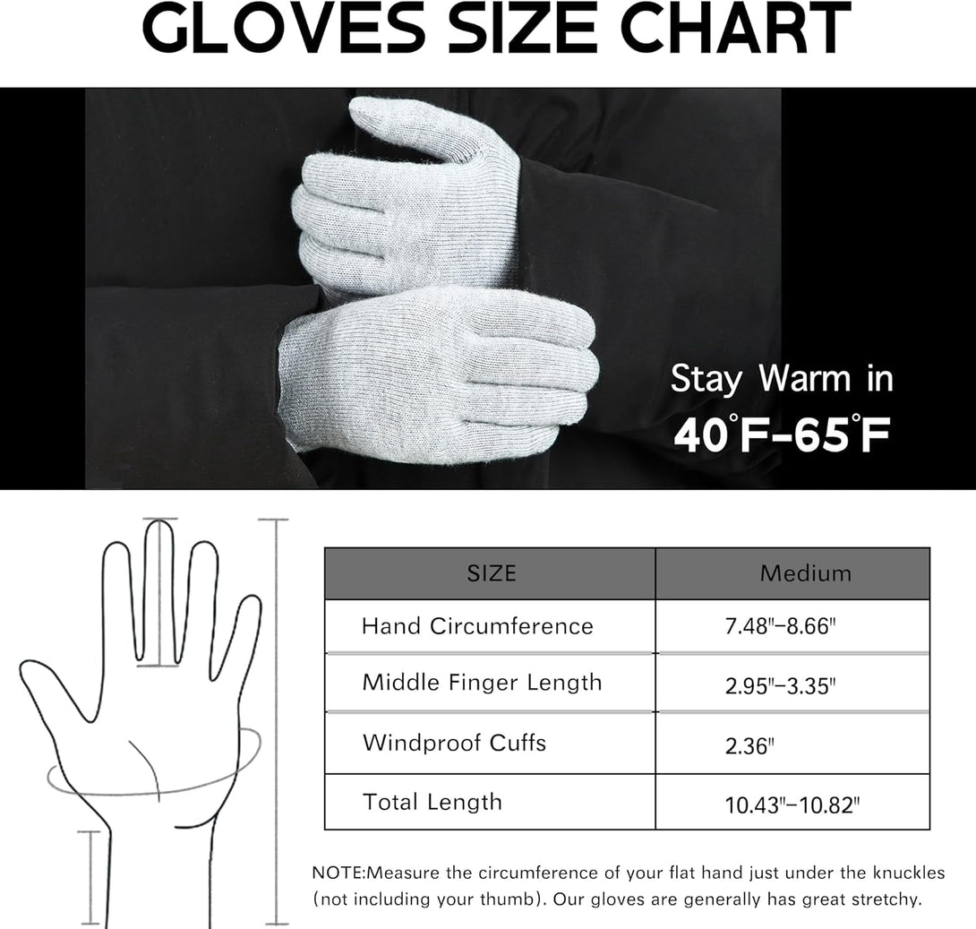 WANDER Gloves for Men Womens Lightweight Merino Wool Touchscreen Thermal Knit Running Winter Glove Liners