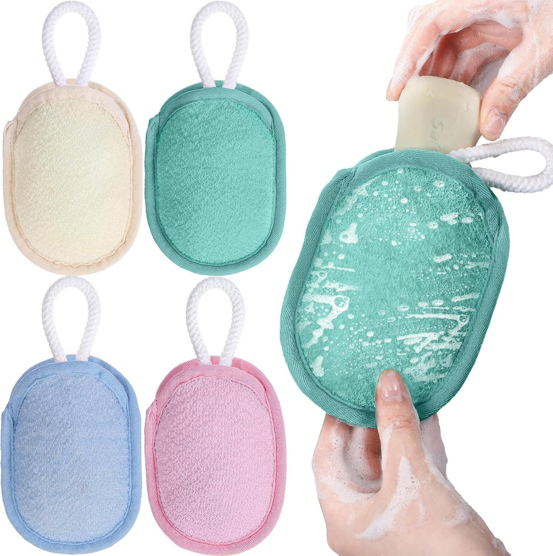 Sunnyray Bath Body Exfoliating Soap Saver, Exfoliator Scrubber Pouch 4 Colors, Bath Loofah Sponge Body Scrubber Shower Sponge Exfoliating Mesh Pouf for Women and Men Bathing Accessories