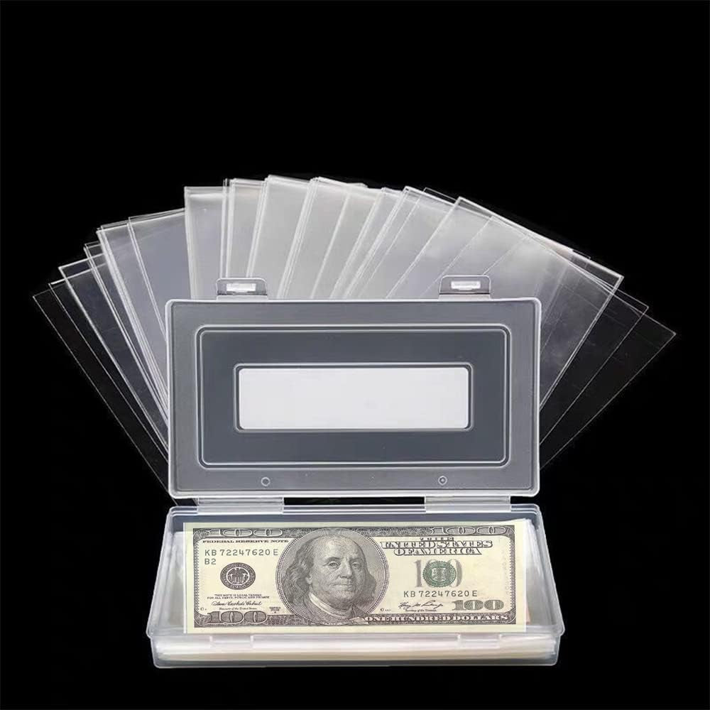 Currency Sleeves Clear Paper Money Holders for Cash Collectors,Money Box for Paper Dollar Bills, Slab Holder, Banknote, Stamp Storage (100)