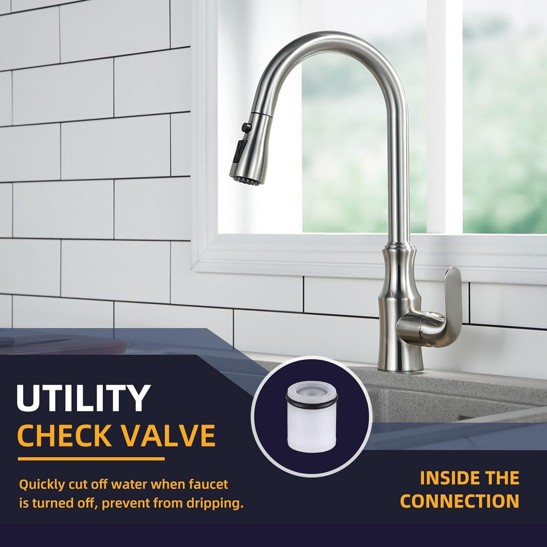 Angle Simple Kitchen Faucet Head Replacement, Sink Faucet Sprayer Attachment, Stream Spray and Pause Mode, Brushed Nickel