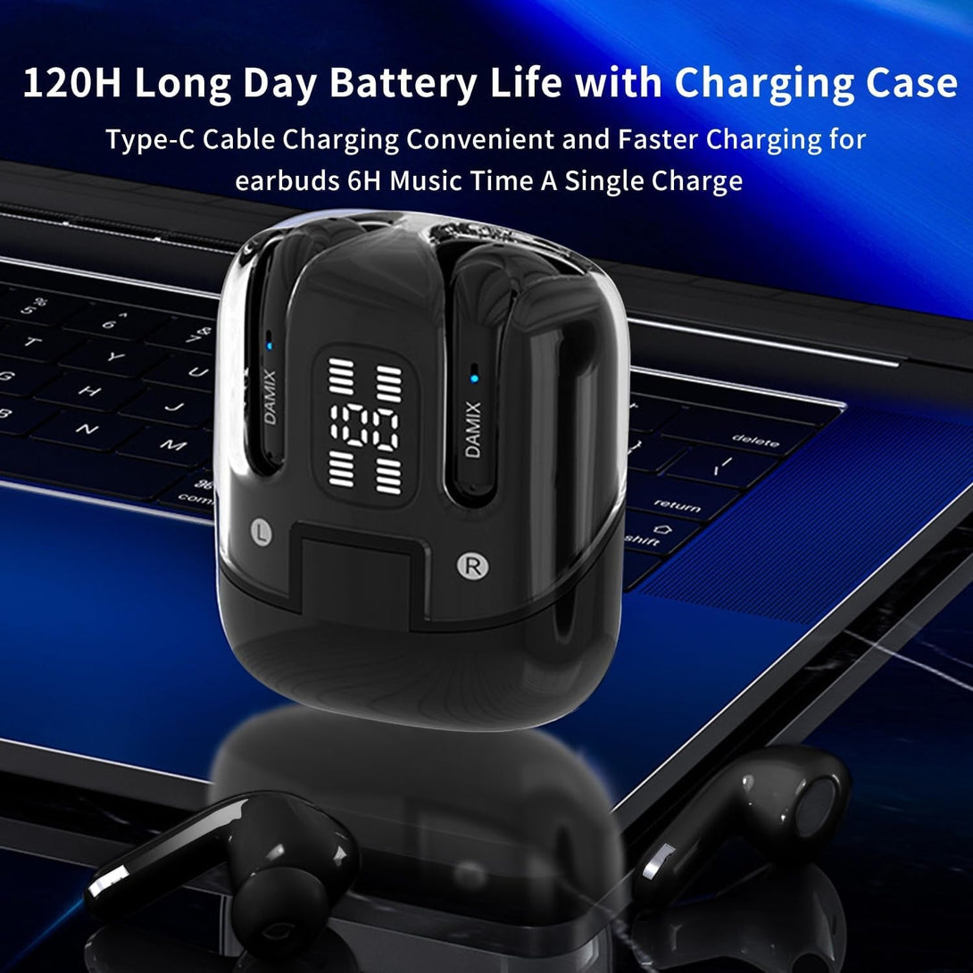 2 Pairs Wireless Earbuds Bluetooth 5.5 ,Wireless Ear Buds HIFI Bass Stereo Headphones with Noise Cancelling, LED Display Power in Ear Earphones Waterproof 120H Playtime for Laptop Pad Phones (Black)