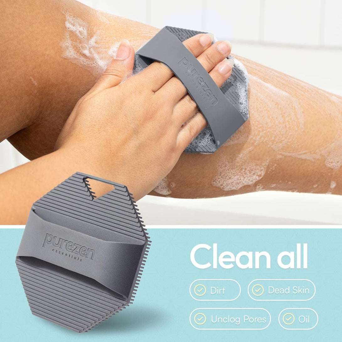 Silicone Body Scrubber, Exfoliating Body Scrubber for All Skin Types, Eco Friendly Massaging & Exfoliating Shower Scrubber with Soft Bristles, Travel Essentials, Loofah Alternative