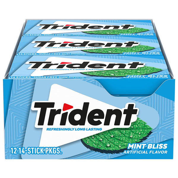 Trident Mint Bliss Sugar Free Gum, 12 Packs of 14 Pieces (168 Total Pieces)