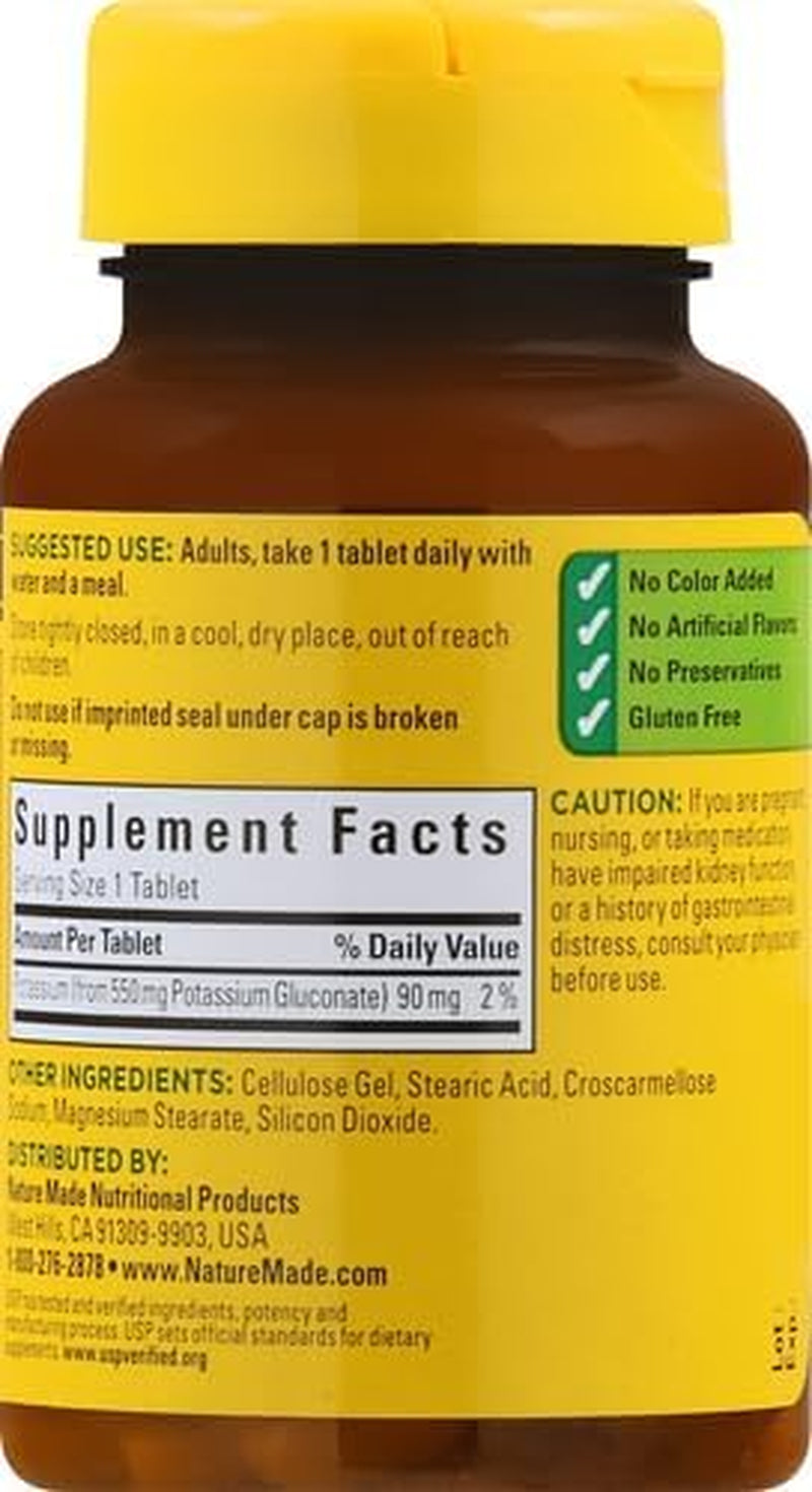 Nature Made Potassium Gluconate 550 Mg, Dietary Supplement for Heart Health Support, 100 Tablets, 100 Day Supply