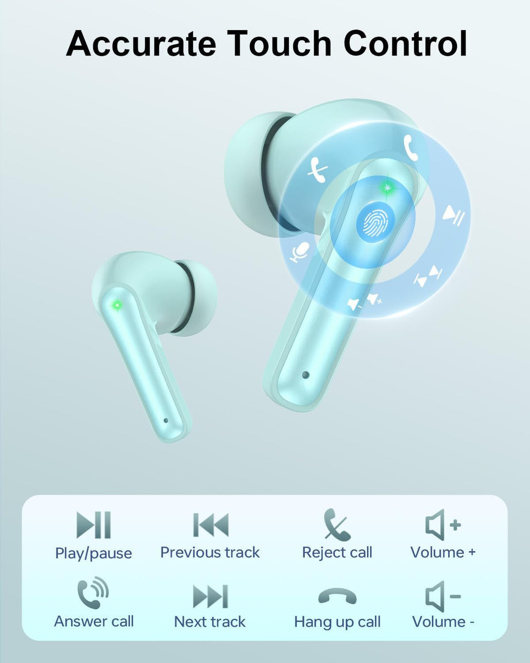 Wireless Earbuds, Bluetooth 5.3 Ear Buds, Headphones with Clear Stereo Sound, 40H Playtime with LED Digital Display, IPX7 Waterproof Earphones Built-In Mic for Phone Tablet Sports Workout, Jade