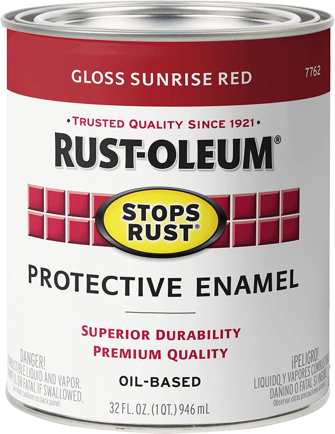 Rust-Oleum 7762502 Stops Rust Brush on Paint, Quart, Gloss Sunrise Red, 1 Quarts (Pack of 1)