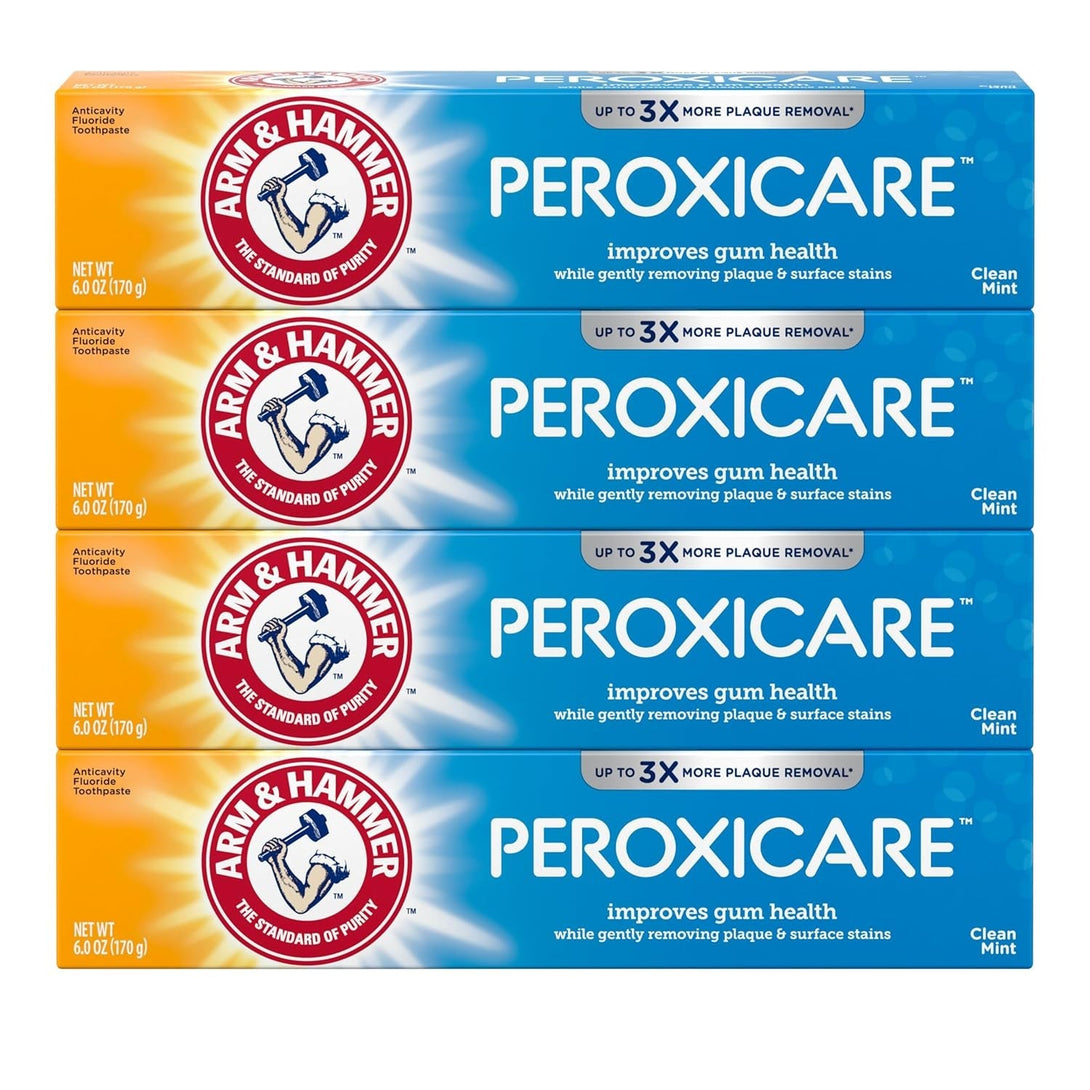 ARM & HAMMER Peroxicare Toothpaste for Gum Health, Baking Soda Toothpaste, Clean Mint, 6.0 Oz (Pack of 4