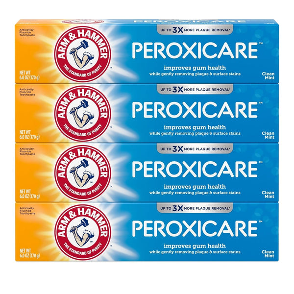 ARM & HAMMER Peroxicare Toothpaste for Gum Health, Baking Soda Toothpaste, Clean Mint, 6.0 Oz (Pack of 4