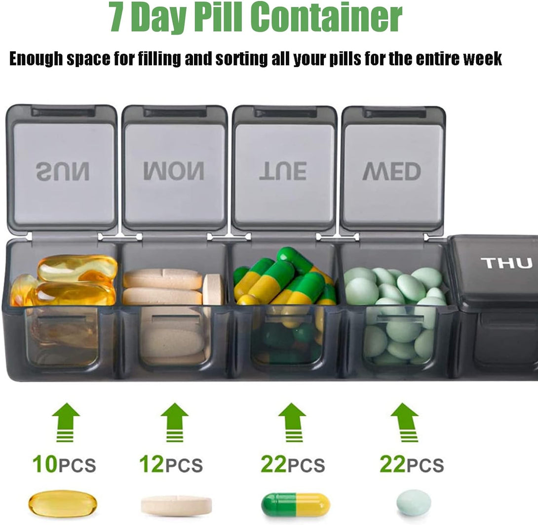 2 Pack Weekly Pill Organizer, Large 7 Day Pill Case, Daily Vitamin Case Medicine Box, AM/PM Pill Containers for Medicine Supplements Fish Oil（White & Black）