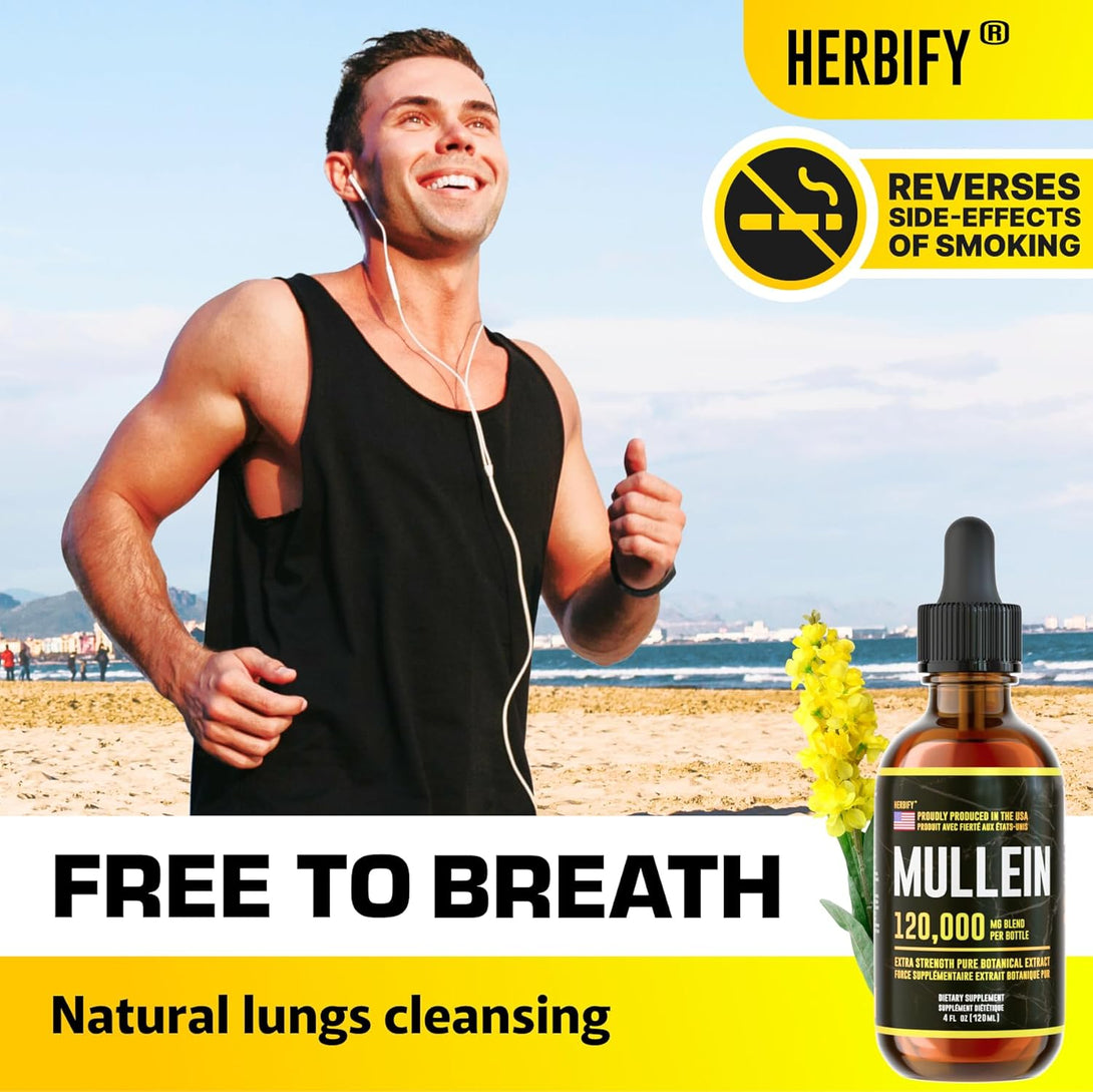 HERBIFY Mullein Drops - Lung Cleanse - Leaf Extract - Powerful Mullein for Immune Support,Detox & Respiratory Support - Made in USA - Herbal Supplements - 4 Oz