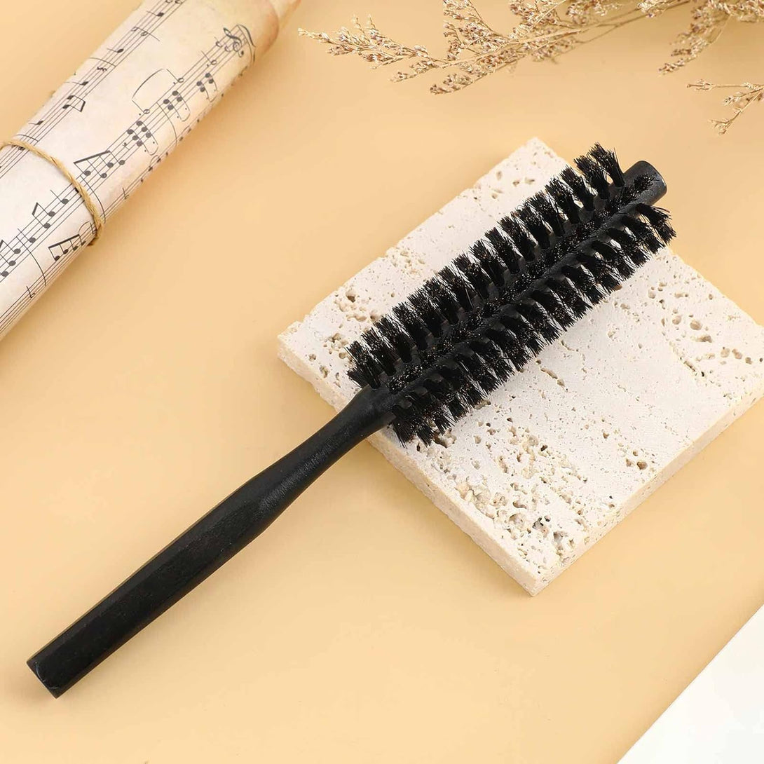 Round Mini Portable Curling & Beard Hair Brush with Natural Wooden Handle - Boar Bristle Blow Drying & Styling Brush for Women and Men