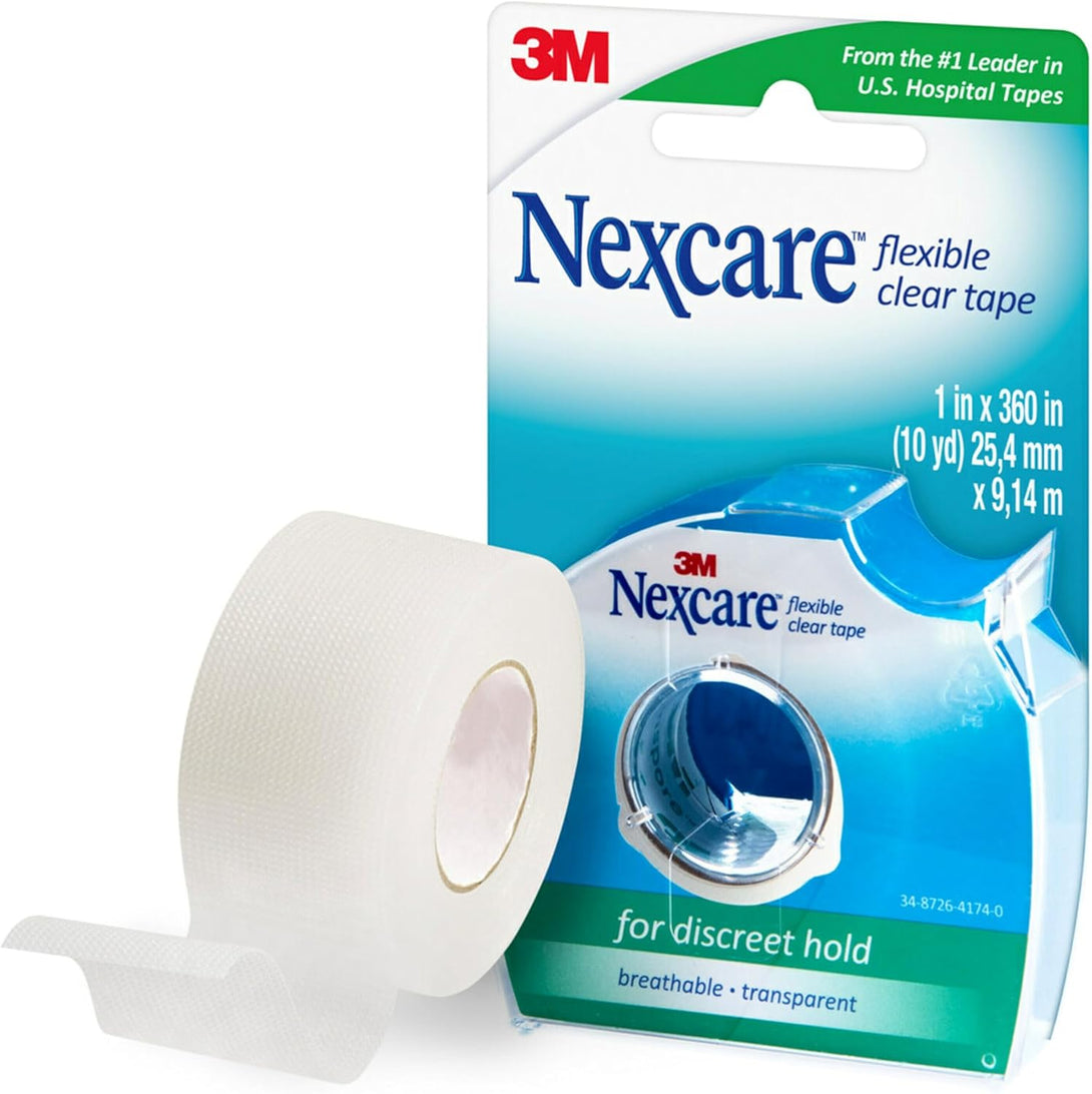 Nexcare Flexible Clear Tape, Waterproof Transparent Medical Tape, Secures Dressings and Catheter Tubing - 1 in X 10 Yds, 1 Roll of Tape