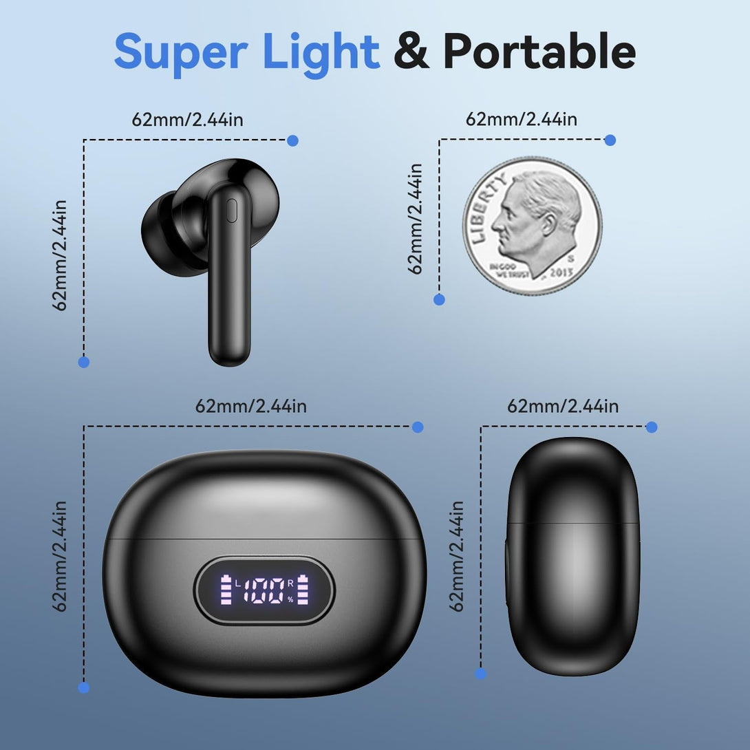 Wireless Earbuds Bluetooth 5.4 Headphones Deep Bass and Noise Cancellation, 50 Hrs Playtime Bluetooth Ear Buds Led Display Wireless Headphones, IPX7 Waterproof Earphones for Android Ios Glossy Black