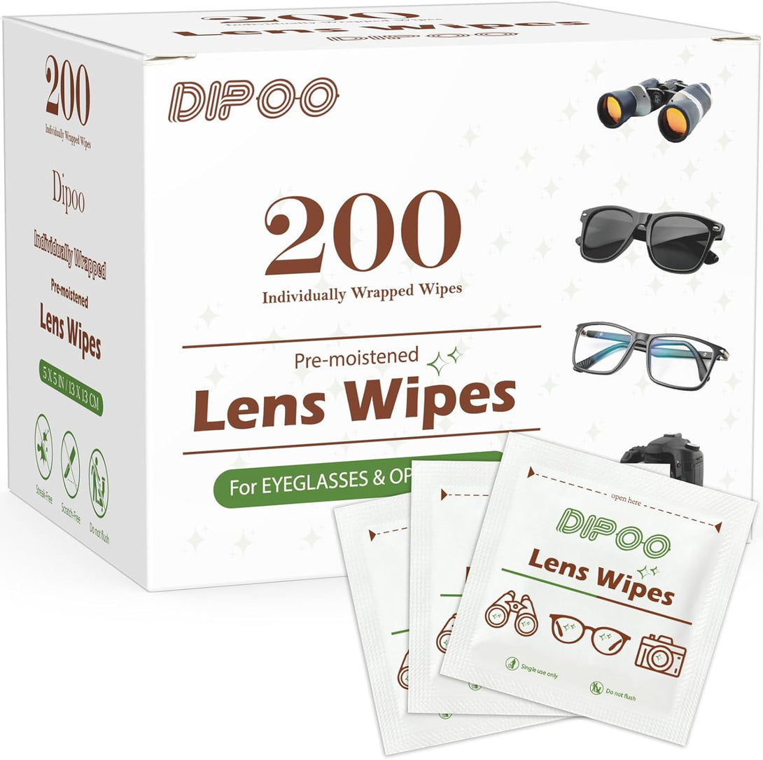 200 Count Lens Wipes for Eyeglasses, Eye Glasses Cleaner Wipes Pre-Moistened Individually Wrapped Sracth-Free Streak-Free Eyeglasses Lens Cleaning Wipes for Sunglass, Camera Lens, Goggles