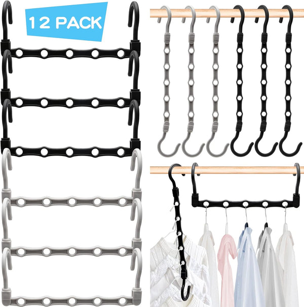 College Dorm Room Essentials Closet Organizer,12 Pack Stronger Closet Organizers and Storage Clothes Hanger with 5 Holes Closet Storage for Heavy Clothes,Magic Closet Organization Space Saving Hangers