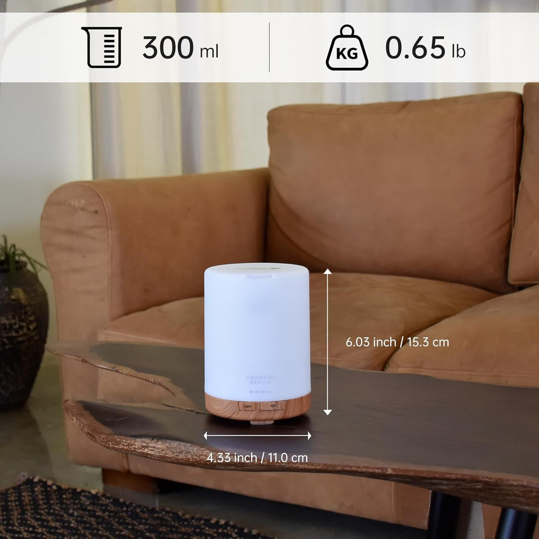 ASAKUKI 300ML Essential Oil Diffuser, Quiet 5-In-1 Premium Humidifier, Home Fragrance Aroma Diffuser with 7 LED Color Changing Light and Auto-Off Switch -Light Brown