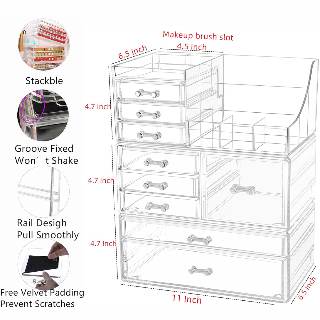 Cq Acrylic Makeup Organizer with 9 Drawers,Large Capacity Countertop Organizer for Vanity,Bathroom and Bedroom Desk Cosmetics Organizer for Skin Care,Brushes, Eyeshadow, Lotions, Lipstick, Nail Polish