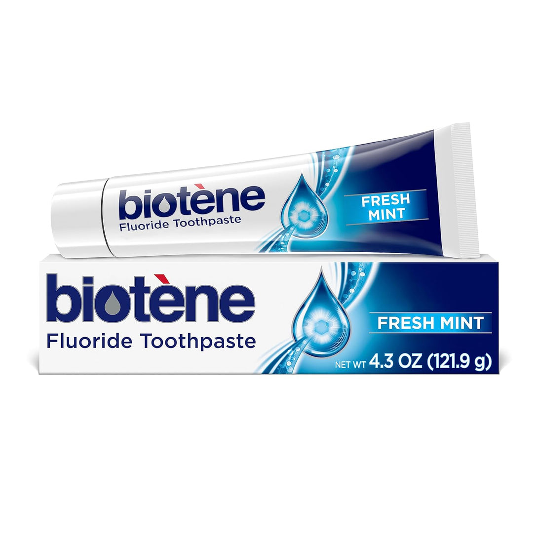 Biotène Fluoride Toothpaste for Dry Mouth Symptoms, Bad Breath Treatment and Cavity Prevention, Fresh Mint - 4.3 Oz