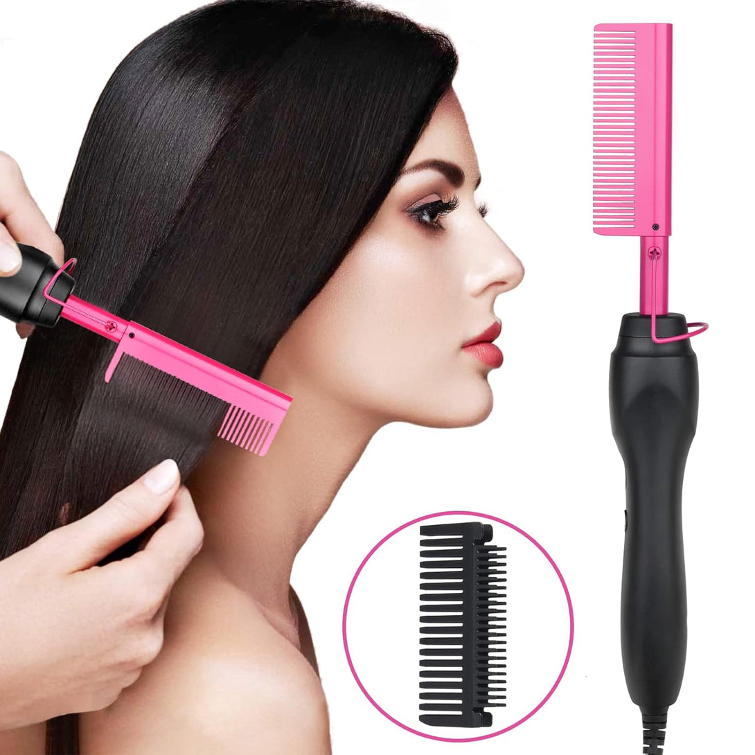 Hair Straightener, Electric Hot Comb Hair Straightener Brush with Ceramic Heater Surface, Fast Heating, Dual Voltage, Adjustable Temperature for Natural Black, Curly, Frizzy Hair & Beard