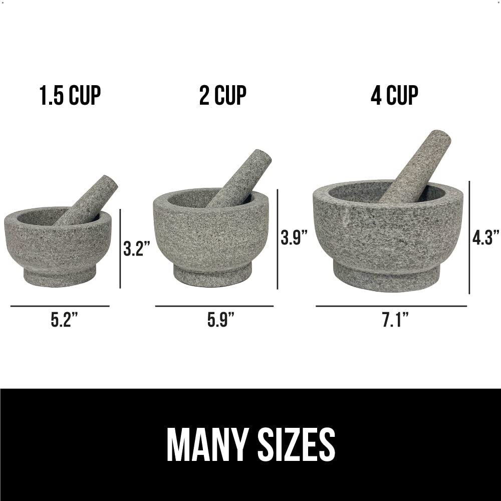 GORILLA GRIP Heavy Duty Mortar and Pestle Set with Slip Resistant Base, 2 Cup, 100% Granite Stone Molcajete Guacamole Bowl, Grind Seeds, Spices, Crush Garlic, Kitchen Muddler for Fresh Herbs, Gray