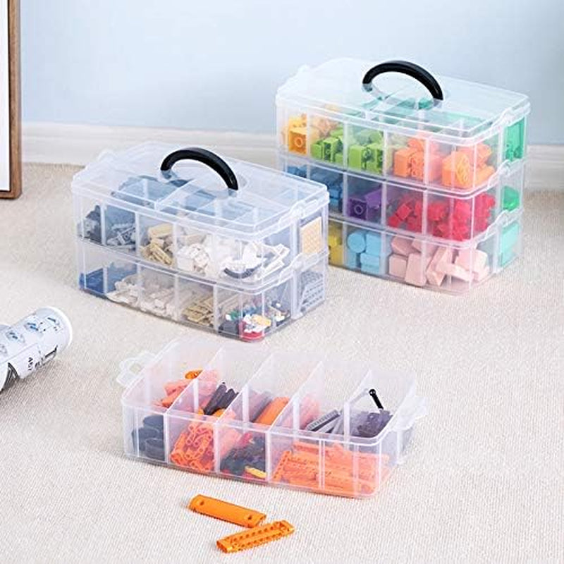 Sooyee 3-Layer Things & Crafts Storage Box with 30 Adjustable Compartments for Organizing Washi Tape, Embroidery Accessories, Threads Bobbins, Kids Toy, Nail Polish, Jewelry - Large