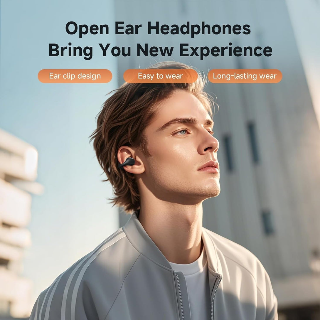 CXK Open Ear Headphones, Bluetooth 5.4 Clip on Earbuds 30H Playtime Flexible Ear Clip Design Headphones Lightweight Comfort Bluetooth Earbuds with LED Digital Display for Gym