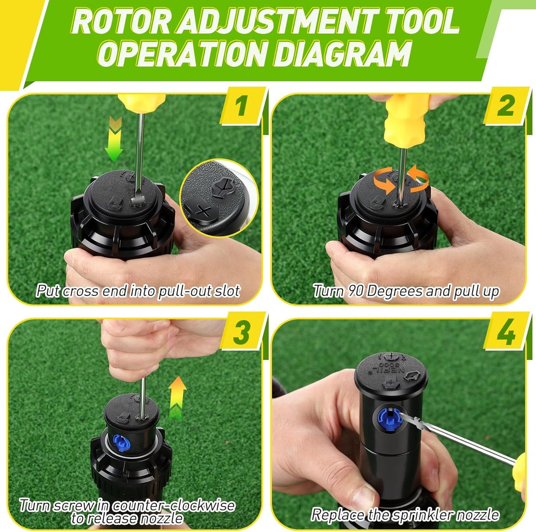7 Pack Sprinkler Head Tool Kit, Rotor Hold up Tool Compatible with Hunter 123200Sp, Rain Bird Series 5000, Includes 2 Adjustment Screwdriver & 5 Nozzle Insertion Collar for Lawn Irrigation