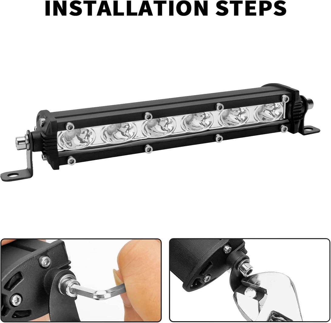 7-Inch 18W Red Single Row Off-Road Led Light Bar Pods, Work Driving Fog Lights, 12V 24V Ultra-Slim Thin Waterproof Combo Flood Spot Fish Hunting Lights for Truck Boat Marine Tractor, 2X Red, 36W