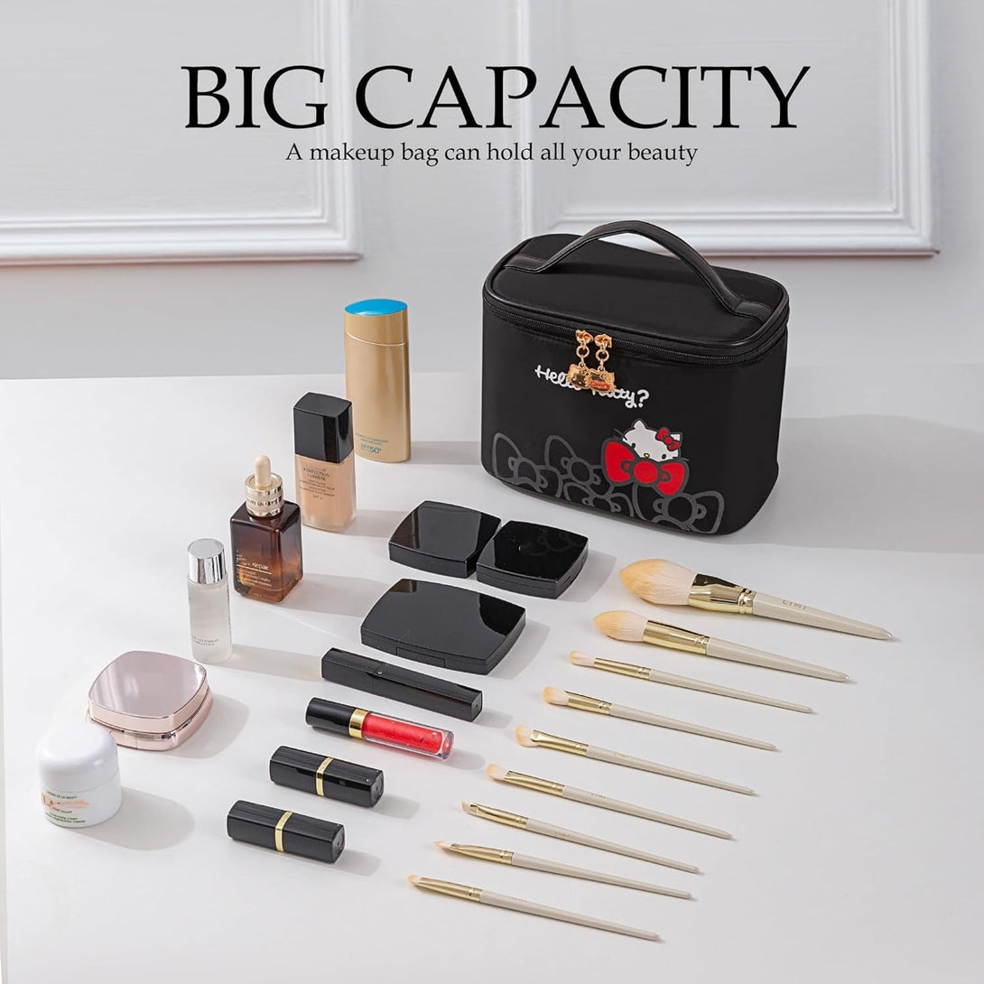 Ambealla Makeup Bag Large Waterproof Cosmetic Bags with Makeup Brush Holder, Cute Printed Makeup Organizer for Women Traveling,Portable Toiletry Bag for Girls