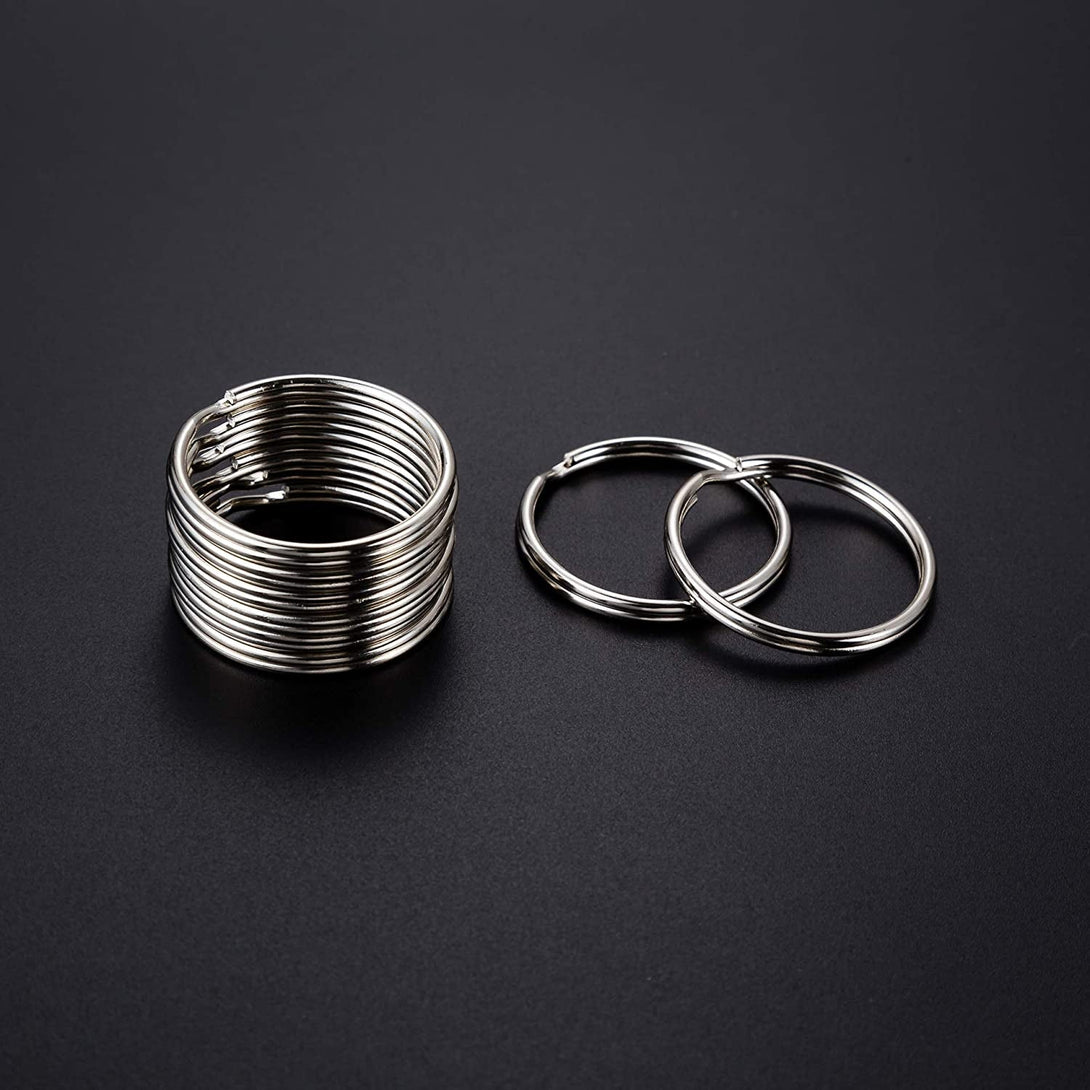 KINGFOREST 100-Pack Split Key Rings (1 Inch/25Mm) - Silver Nickel Metal Keychain Rings for Keys, DIY Crafts, Bags & Accessories - Durable Bulk Keyring Hardware with Smooth Edges