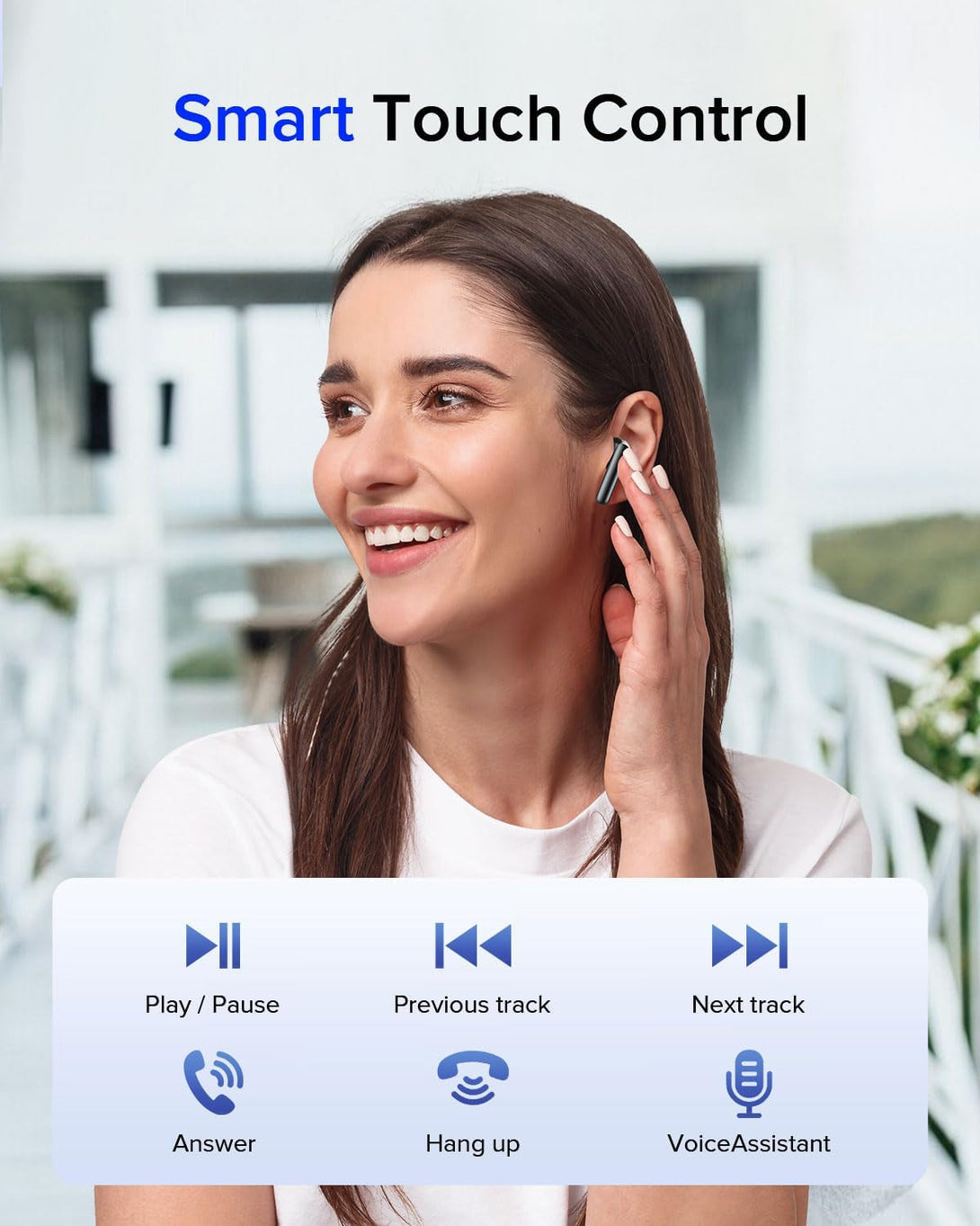 Wireless Earbuds Bluetooth 5.3 Headphones, Bluetooth Earbuds with Noise Cancelling Mic LED Display, Hi-Fi Stereo, 42H Playback, IPX7 Waterproof, Smart Touch Control, Ergonomic Design Black