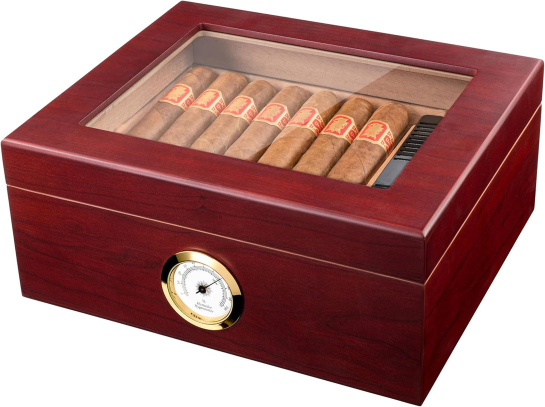 Premium Cigar Humidor for 25-50 Cigars - Elegant Humidor Humidor with Hygrometer and Humidifier - Cedar Lined Cigar Box for Optimal Humidity Control