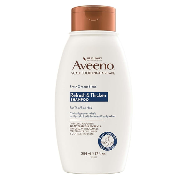 Aveeno Fresh Greens Blend Natural Volumizing Shampoo, Cucumber, Rosemary, for Fine Hair, 12 Fl Oz