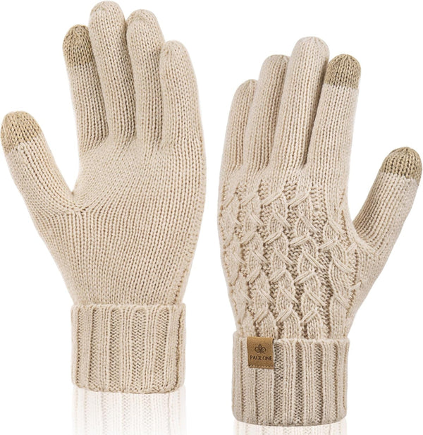 PAGE ONE Winter Gloves for Women Touchscreen Texting Warm Knit Fleece Lined Gloves for Cold Weather