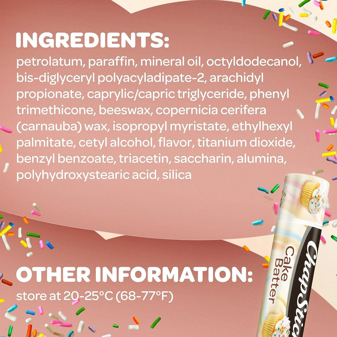 Chapstick Cake Batter Limited Edition Flavored Lip Balm Tubes - 0.15 Oz (Pack of 3)