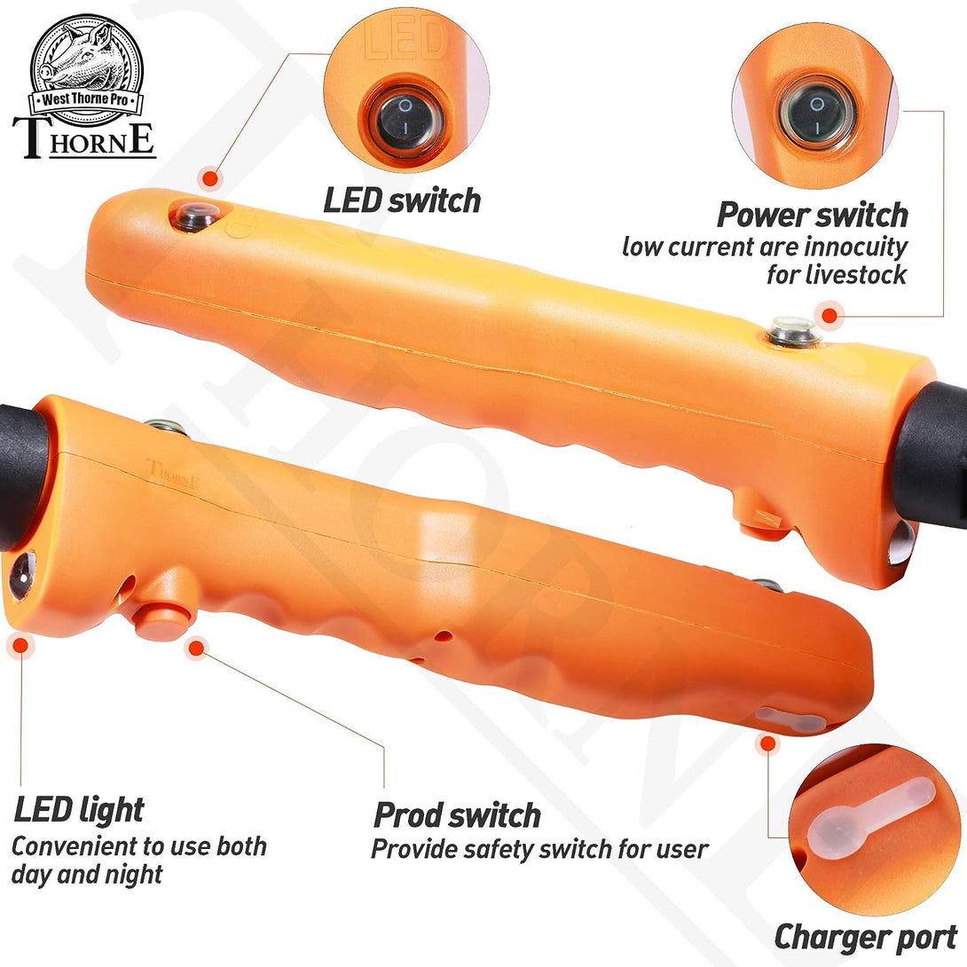 Cattle Prod, Newest Waterproof Cattle Prod Stick with LED Light, Rechargeable Electric Livestock Prod, X Series