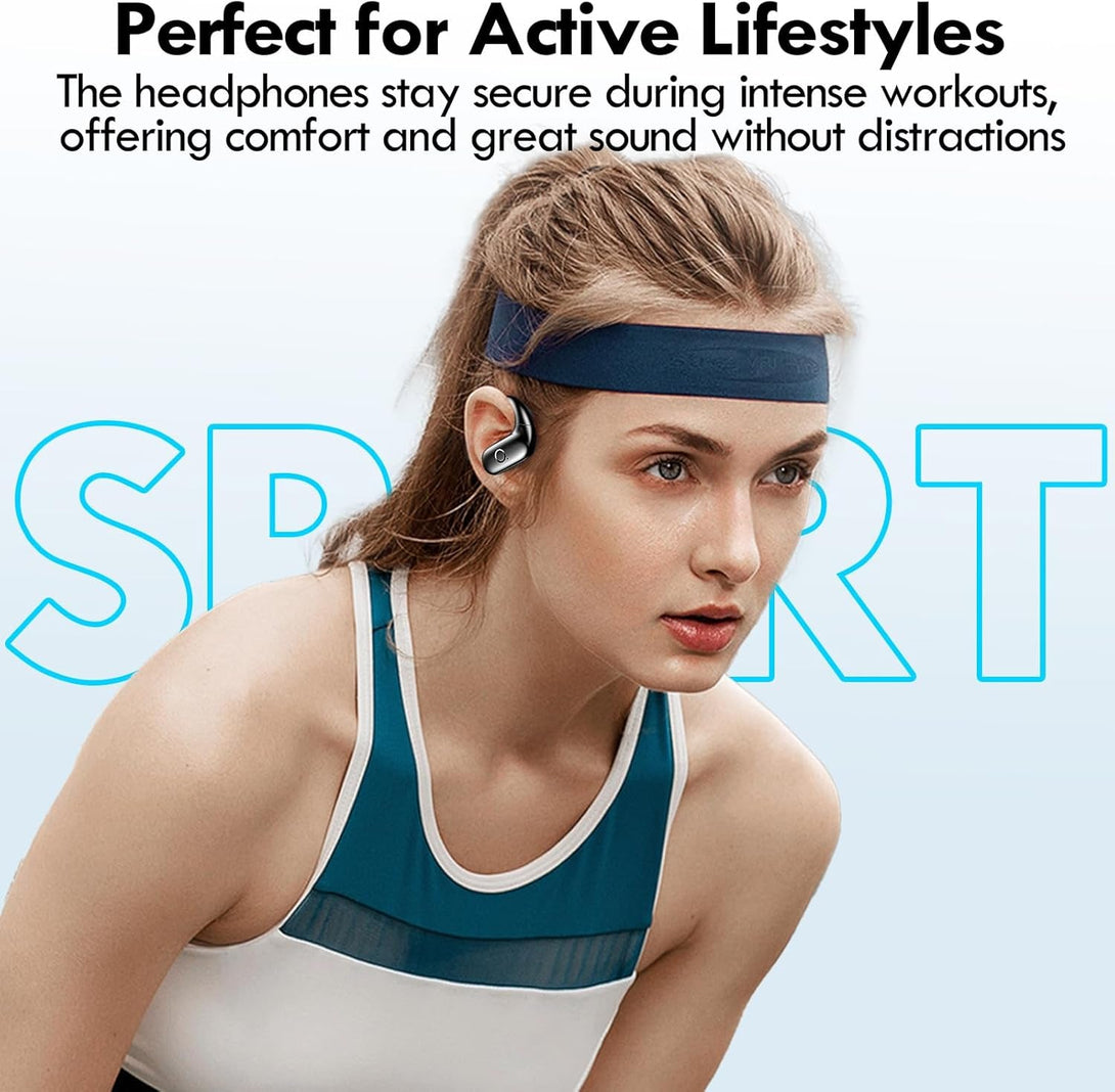 Kurdene Wireless Earbuds Bluetooth Headphones Sport,Over Ear Buds with Deep Bass Sound,60Hrs Playtime Earphones Redesigned Comfort Fit with Earhooks for Running,Meeting,Workout-Black
